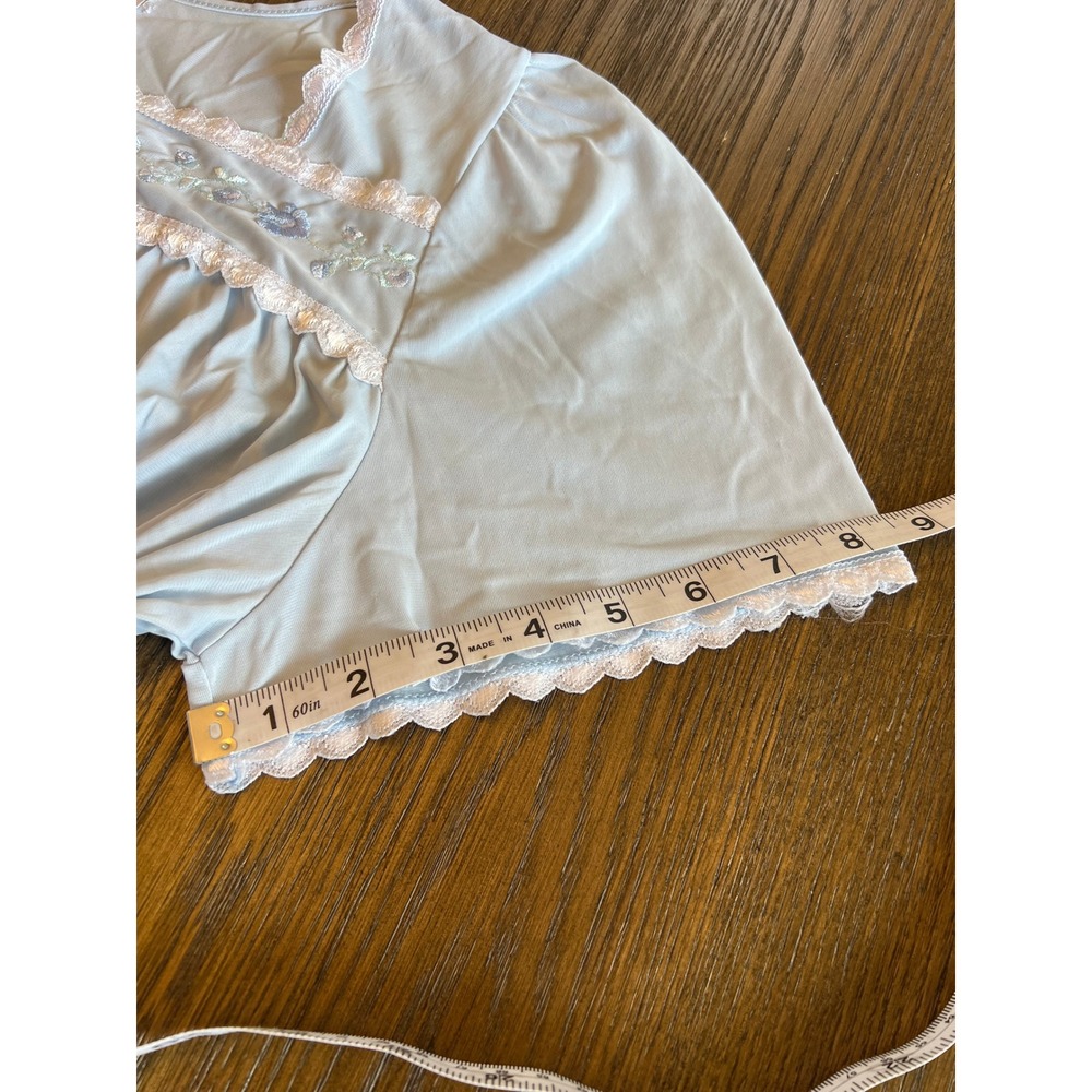 Fundamentals Nightgown Blue Nylon Floral Lace Trim Vintage Grandmacore L/G Retro - Picture 7 of 8